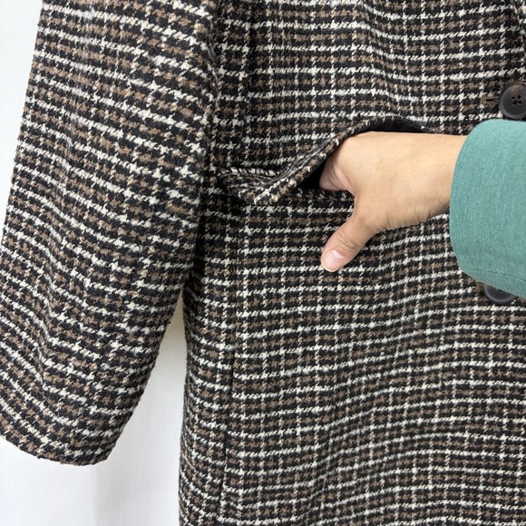 Old Navy NEW Size XL Houndstooth Single Breasted Jacket Wool Blend Brown Black - Picture 3 of 6